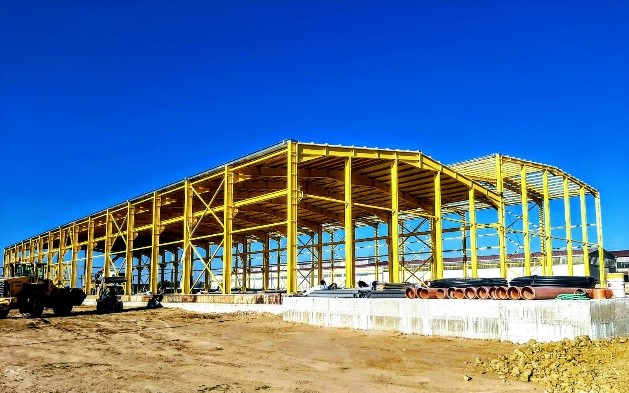 Steel buildings during the construction process
